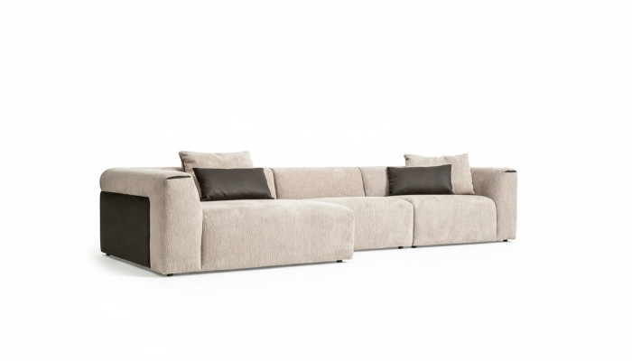 Moderno sofá de esquina beige de lujo, sofás tapizados modernos nuevos