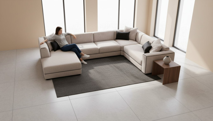 Sofá de esquina moderno en forma de U, estilo sala de estar, conjunto de asientos.