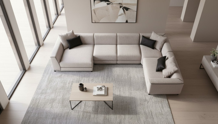 Sofá de esquina moderno en forma de U, estilo sala de estar, conjunto de asientos.