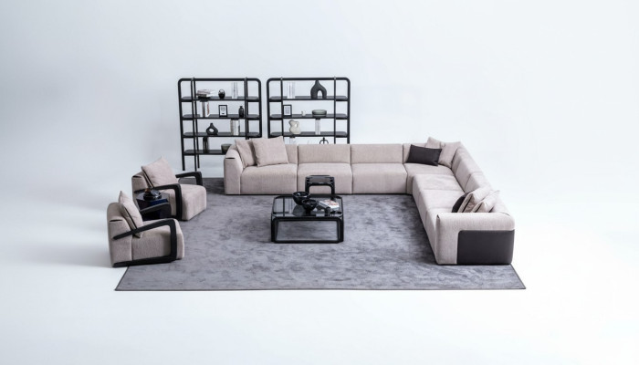 Juego de sofás de lujo con sofá en forma de L, grupo de asientos, salón de textil nuevo.