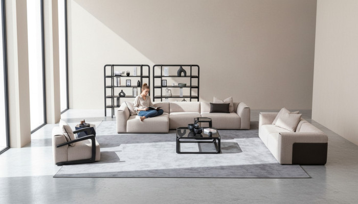 Grupo de asientos Taupe Sala de estar Sofá en forma de L Muebles tapizados 3 piezas