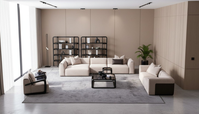 Grupo de asientos Taupe Sala de estar Sofá en forma de L Muebles tapizados 3 piezas