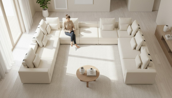 Sofá de esquina en forma de L Sofá de salón de diseño de muebles de tela moderno