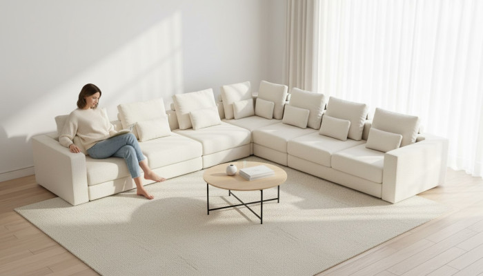 Sofá en forma de L de lujo, sofá tapizado de tela para sala de estar, nuevo mobiliario, moderno sofá.