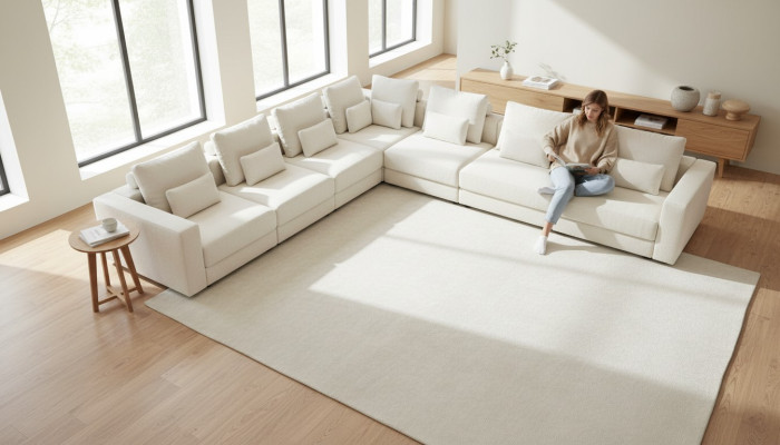 Conjunto de asientos blancos Sofá esquinero Textil Sofás Sala de estar Sofá esquinero Moderno