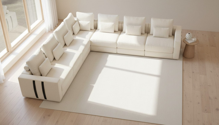 Conjunto de asientos blancos Sofá esquinero Textil Sofás Sala de estar Sofá esquinero Moderno