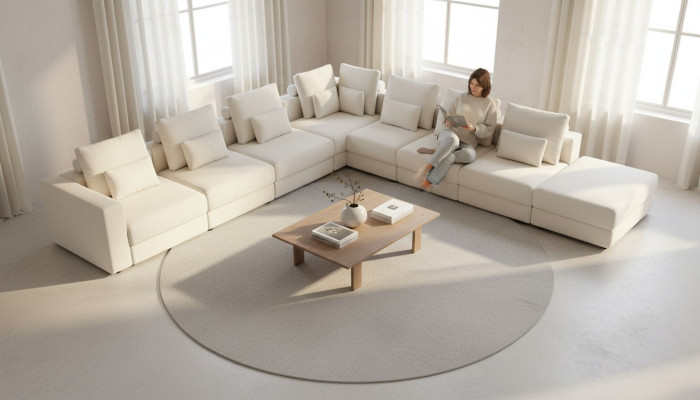 Sofá de esquina en forma de L, sofá tapizado para salón, diseño moderno de muebles textiles.