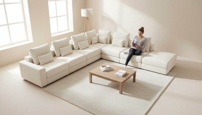 Sala de estar blanca en forma de L Sofá Sofá Diseño de muebles de estilo
