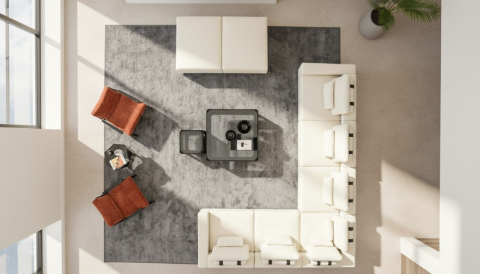 Conjunto de sofás en forma de L, sofá de diseñador, sillón de diseño, muebles tapizados, sofá esquinero.