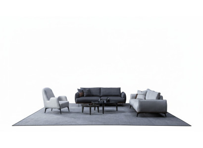 Conjunto de sofá de tres plazas y sillón diseño moderno, tapizado en textil.