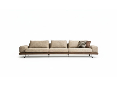 Sofá en tela beige de cinco plazas para salón.