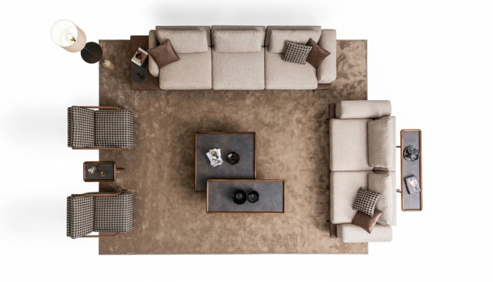 Gran conjunto de asientos acolchados de cinco plazas, tres plazas y sillón, juego de muebles de sala de estar.