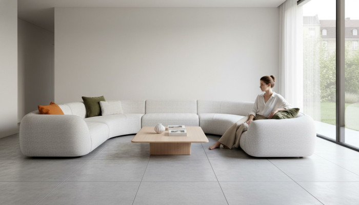 Salón medio redondo Sofá en forma de U Muebles de diseñador Textiles Sofás de esquina con estilo