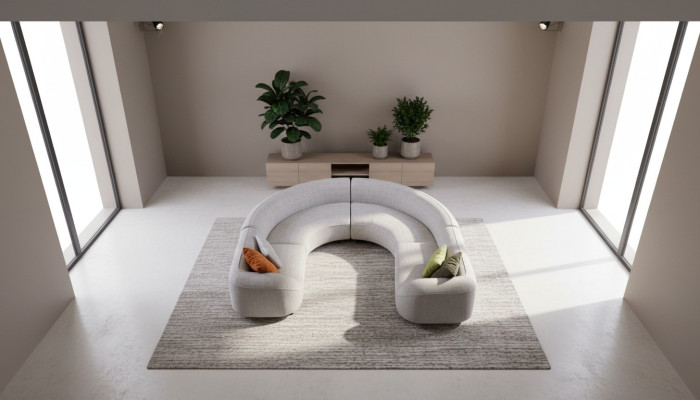 Sofá en forma de U de esquina gris moderno, sofá tapizado de diseño para sala de estar.