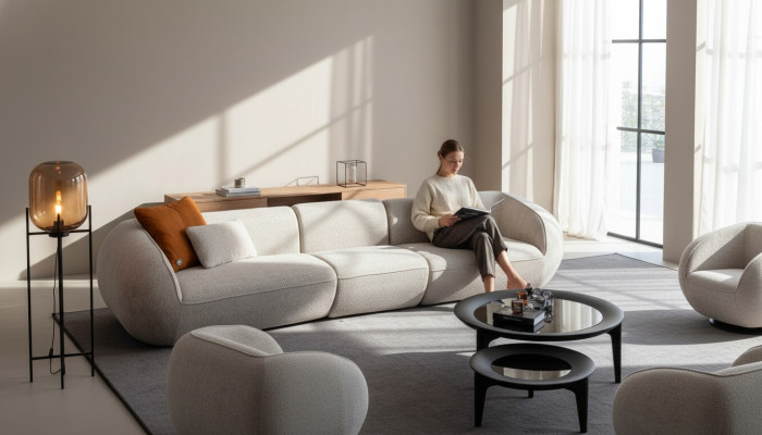 Juego de muebles de sala de estar, sillón de cinco plazas, sofá de tapicería, diseño de muebles de 2 piezas.