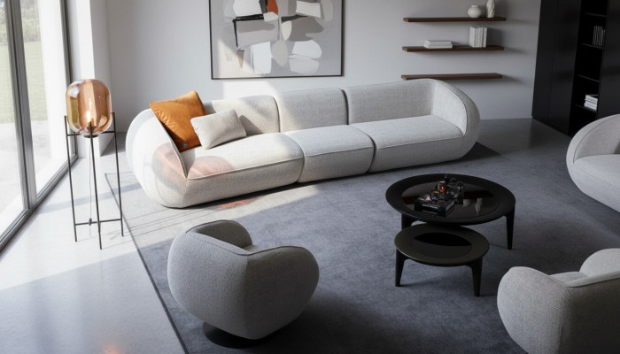 Juego de muebles de sala de estar, sillón de cinco plazas, sofá de tapicería, diseño de muebles de 2 piezas.