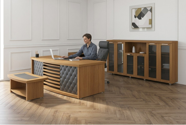 Diseño de oficina Conjunto de muebles de lujo de madera Escritorio Armario Mobiliario de 4 piezas