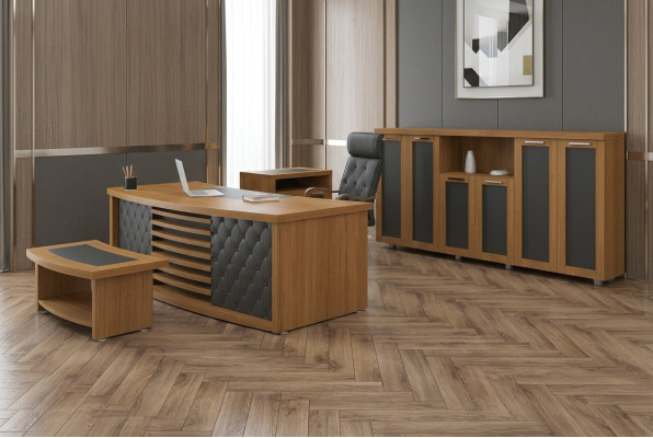 Diseño de oficina Conjunto de muebles de lujo de madera Escritorio Armario Mobiliario de 4 piezas