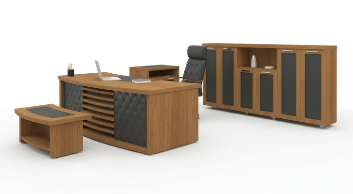 Diseño de oficina Conjunto de muebles de lujo de madera Escritorio Armario Mobiliario de 4 piezas