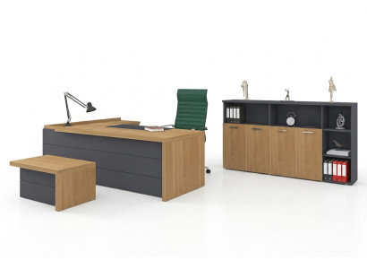Conjunto de muebles de oficina: escritorio, armarios, mesa de centro, mobiliario de oficina.