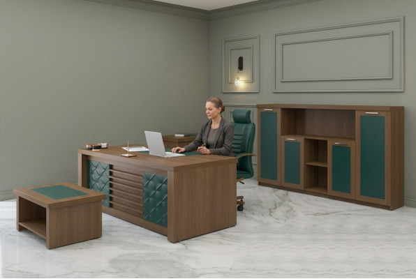 Marrón Conjunto de Oficina Muebles de Oficina de Lujo Escritorio Muebles de Diseño 4 Piezas