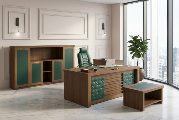 Marrón Conjunto de Oficina Muebles de Oficina de Lujo Escritorio Muebles de Diseño 4 Piezas