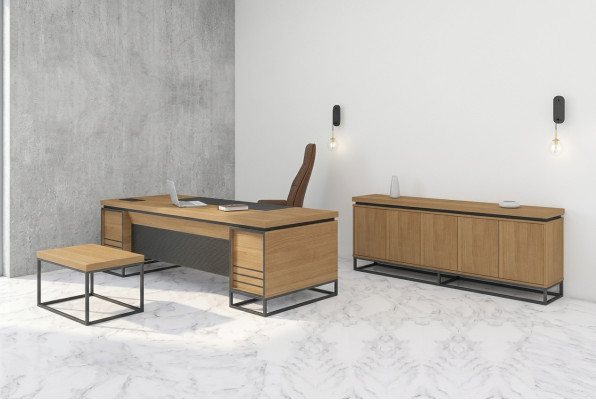 Marrón conjunto de muebles de oficina, conjunto de 3 piezas de muebles de oficina de mesa de sala de trabajo.
