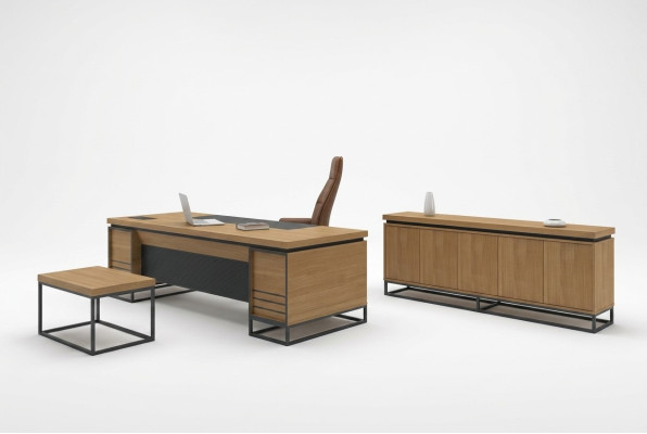 Marrón conjunto de muebles de oficina, conjunto de 3 piezas de muebles de oficina de mesa de sala de trabajo.