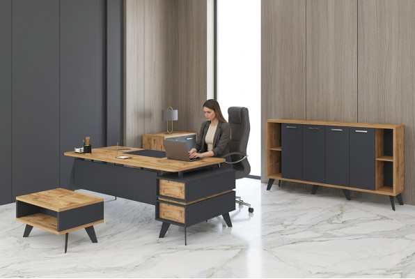 Configuración de la oficina Juego de la oficina Oficina Escritorios Armarios Mesa 4 piezas