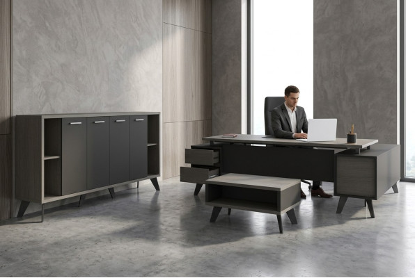 Sala de trabajo Muebles de oficina Escritorio Mesa de centro Archivador 3 piezas conjunto