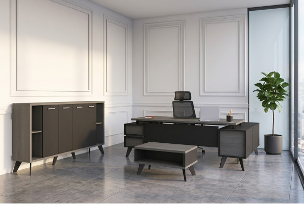 Sala de trabajo Muebles de oficina Escritorio Mesa de centro Archivador 3 piezas conjunto