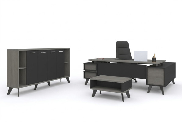 Sala de trabajo Muebles de oficina Escritorio Mesa de centro Archivador 3 piezas conjunto