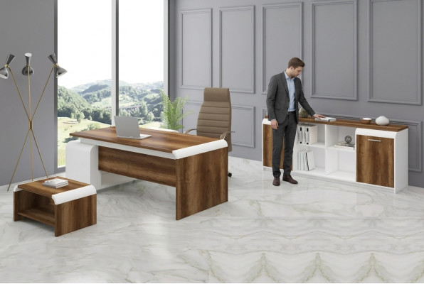 Set de muebles de oficina, equipamiento de oficina, escritorio, archivador, armario, lujo.