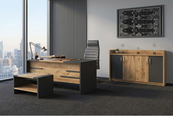 Muebles de oficina Set Conjunto de oficina Escritorio Armario Estilo Moderno Nuevo de 4 piezas.