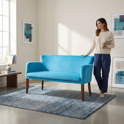 Sofá de dos plazas de tela azul para la oficina, muebles de oficina modernos