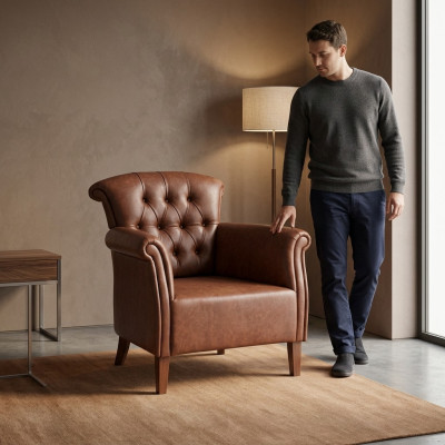 Sillón de diseñador marrón Lujo Muebles Chesterfield de lujo Silla de oficina ejecutiva de lujo