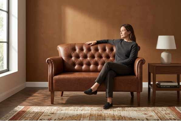 Chesterfield sofá de dos plazas para el estudio, asientos, muebles tapizados de diseño de lujo