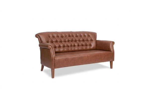 Sofá Chesterfield de tres plazas de lujo marrón, muebles modernos.