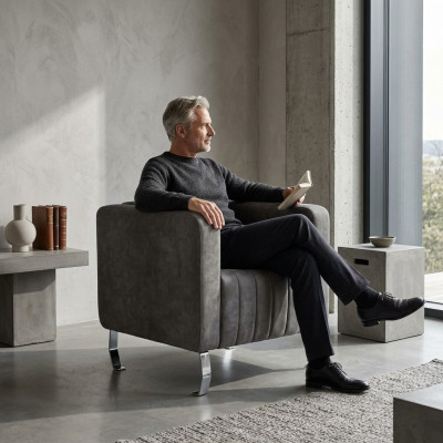 Sillón gris de diseño moderno para estudio, nuevo en textil de muebles de oficina.
