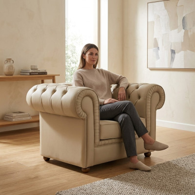 Silla Chesterfield de lujo, muebles de oficina de un asiento, sillón tapizado moderno.