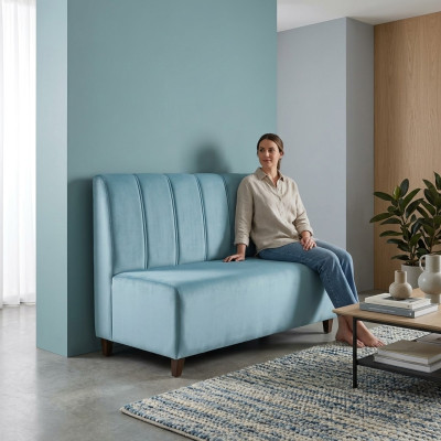 Sofá de dos plazas azul para el despacho, sofá de tela, muebles modernos de asiento.