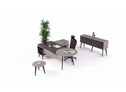 Moderno conjunto de oficina para estudio, completo escritorio de diseñador muebles.