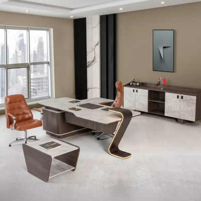 Muebles de lujo para oficina, conjunto completo de mesa armario de 3 piezas despacho.