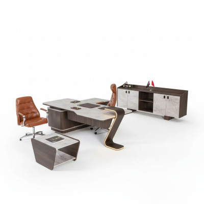 Muebles de lujo para oficina, conjunto completo de mesa armario de 3 piezas despacho.