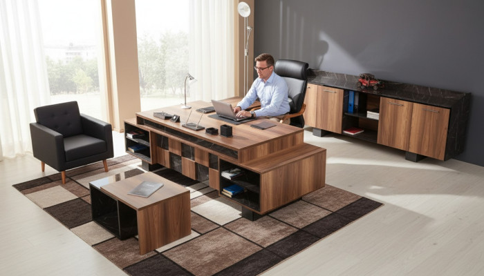 Conjunto de muebles de oficina completo, escritorio esquinero para la oficina en casa, gabinete de oficina nuevo.