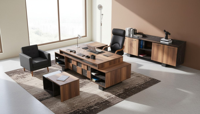 Conjunto de muebles de oficina completo, escritorio esquinero para la oficina en casa, gabinete de oficina nuevo.
