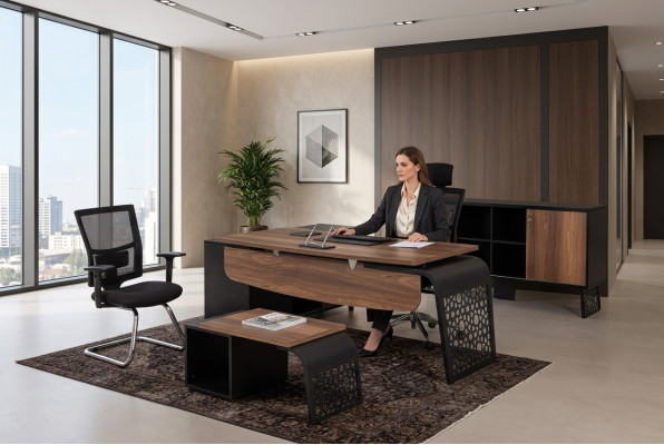 Conjunto de muebles de oficina modernos Diseño de lugar de trabajo Escritorio en esquina Armario