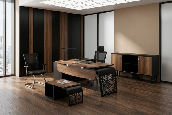 Conjunto de muebles de oficina modernos Diseño de lugar de trabajo Escritorio en esquina Armario