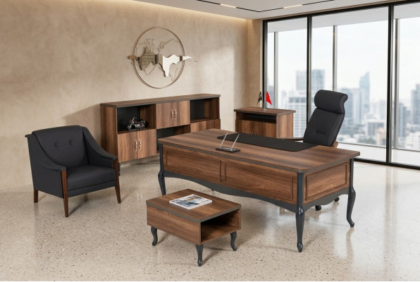 Clásico conjunto de oficina completo, escritorio, archivador, mobiliario de oficina.