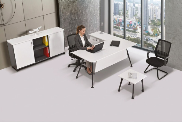 Escritorio de esquina blanco, muebles de oficina, armario de oficina, mesa de centro, mesa 3 piezas.